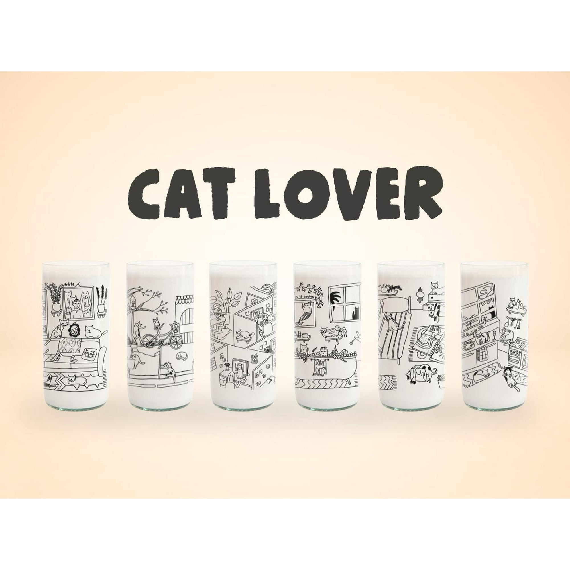 Green Glass - Cat Lover Juego De 6 Vasos Gatunos 500ml Negro