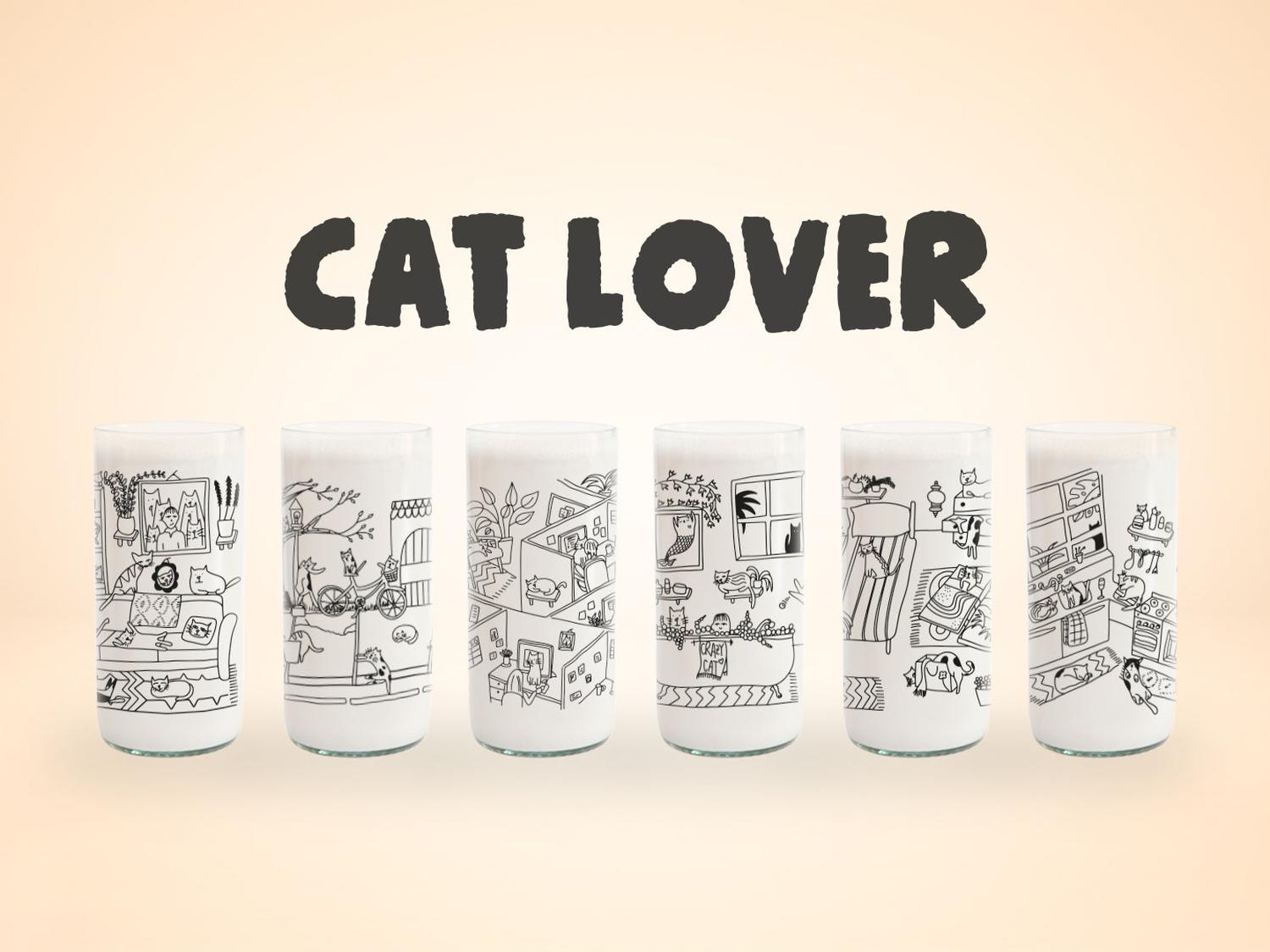 Green Glass - Cat Lover Juego De 6 Vasos Gatunos 500Ml Negro