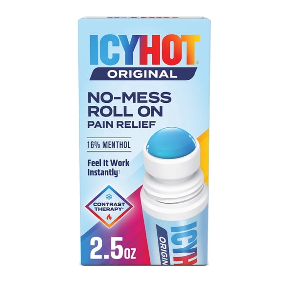 Icy Hot Roll-On para alivio del dolor, 2,5 oz, 16 % de mentol, aplicación limpia
