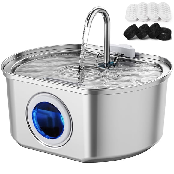 Fuente de agua para gatos Neareal de acero inoxidable de 3,2 L con ventana