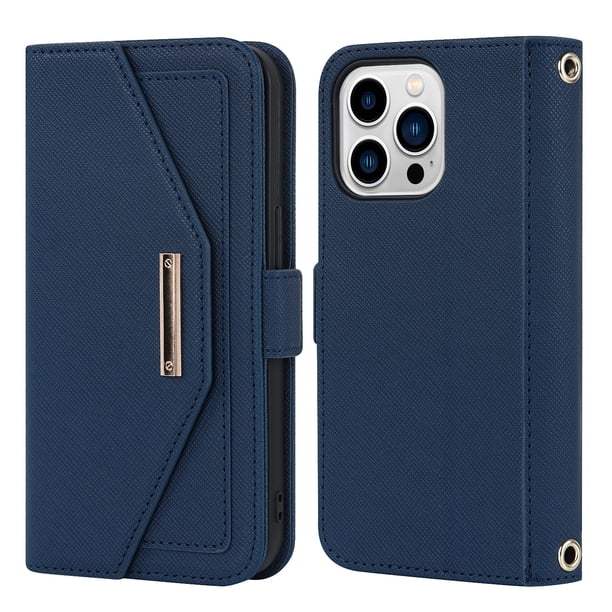 Crossbody Wallet Phone Case, Card Slot Holder Lanyard Chain Strap Zipper Bag For IPhone 14 Pro Max (6.7")