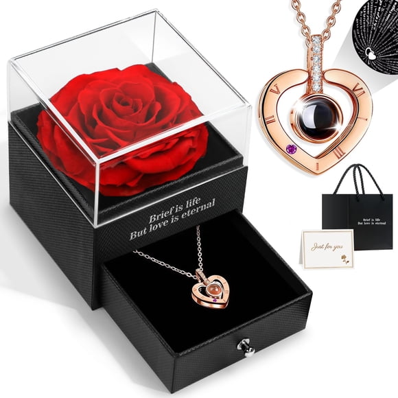 Set de collares HEGUD con I Love You de rosas auténticas preservadas