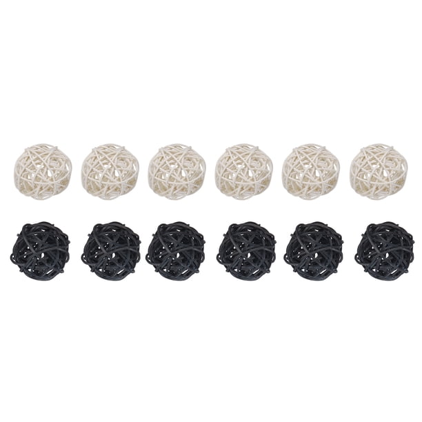 Conjunto de 12 bolas de ratán de mimbre de 2 pulgadas, bolas decorativas de ratán para rellenos de jarrones, decoración del hogar, negro, blanco