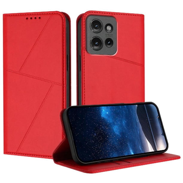 Funda Cartera Magnética para Motorola Edge 50 Protección Antichoque con Ranuras Rojo