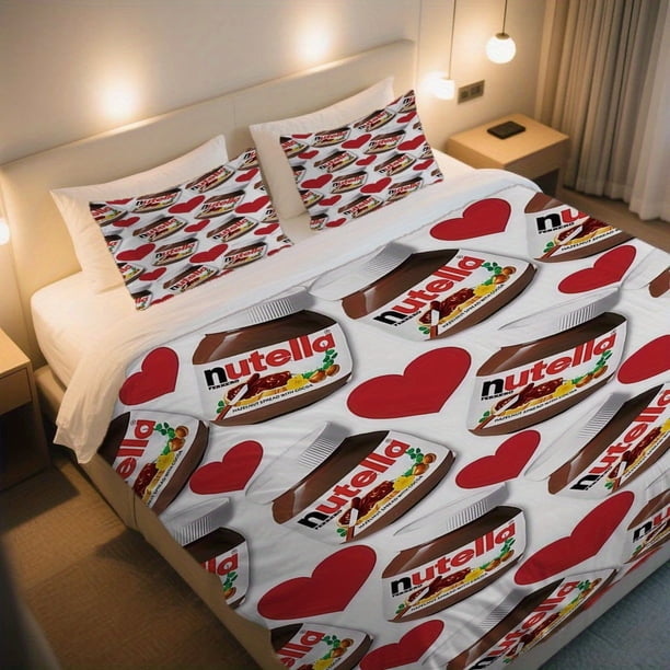 Nutella Grid Love Hearts Duvet Cover Set Independence Day Vintage Print Soft & Breathable Machine Washable