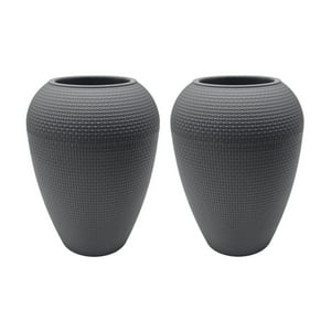 Fliperex - Set 2 Maceteros Plastico Redondo Ovalado Moderno Textura M Gris