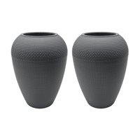 Fliperex - Set 2 Maceteros Plastico Redondo Ovalado Moderno Textura M Gris