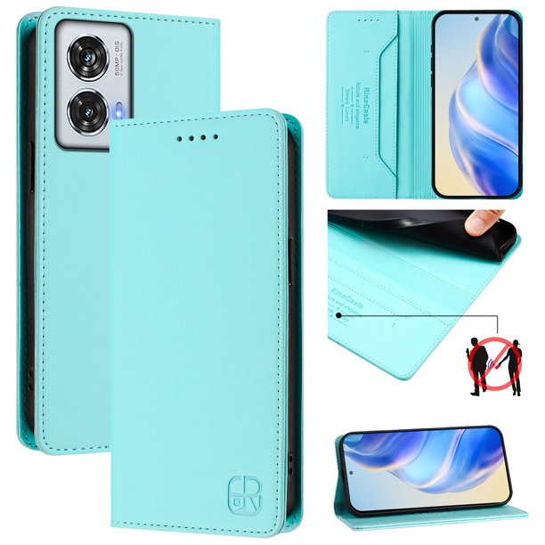 Funda Billetera con Soporte para Motorola Edge 50 Fusion 5G Bloqueo RFID Plegable Verde menta