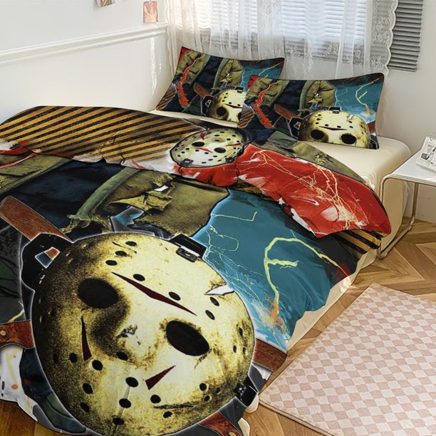 Jason Voorhees Print Bedding Set Pattern Duvet Cove Set 3 Pieces 1 Quilt Cover And 2 Pillowcases for Women Men Teens