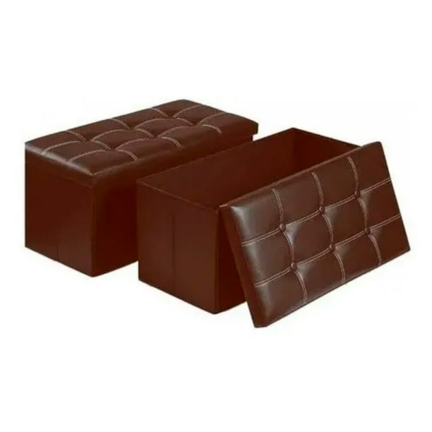 Puff Baul Silla Plegable Ecocuero Organizador 38x76cm Café