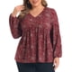 thumbnail image 1 of GRACE & GRANDEUR Blusas de Talla Grande para Mujer con Estampado Floral Cuello en V Mangas de Linterna Cuello Redondo Punto Casual Suelto Babydoll 4X Rojo Oscuro, 1 of 7