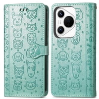 Funda Cartera Foxdock Para Huawei Pura 70 Pro , Flip Pu Con Relieve De Gatos Y Perros, Tarjetero Y Soporte