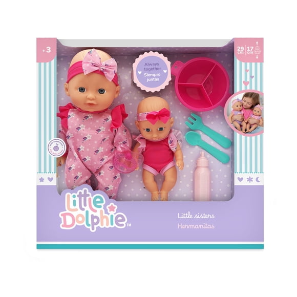 Set Muñecas Hermanas 29 cm y 17 cm con Accesorios de Alimentación