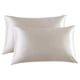 thumbnail image 1 of Fundas de almohada de satén y seda para piel y cabello. Juego de 2 fundas de almohada de satén para mujer con cierre de sobre. Suaves, transpirables y refrescantes. Color blanco., 1 of 5