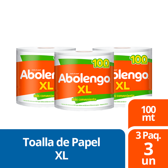 3 Paquetes Toalla de Papel Abolengo XL 1 un 100 mt