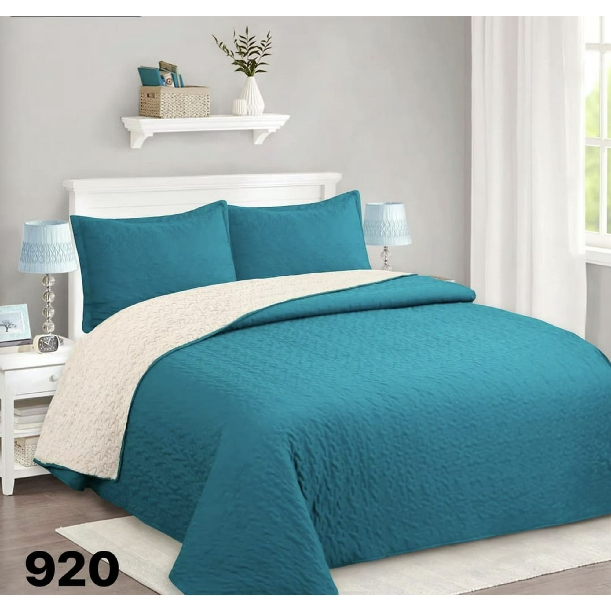 Genérico - Cubrecama Quilt Sherpa 2 Plazas - Turquesa M920