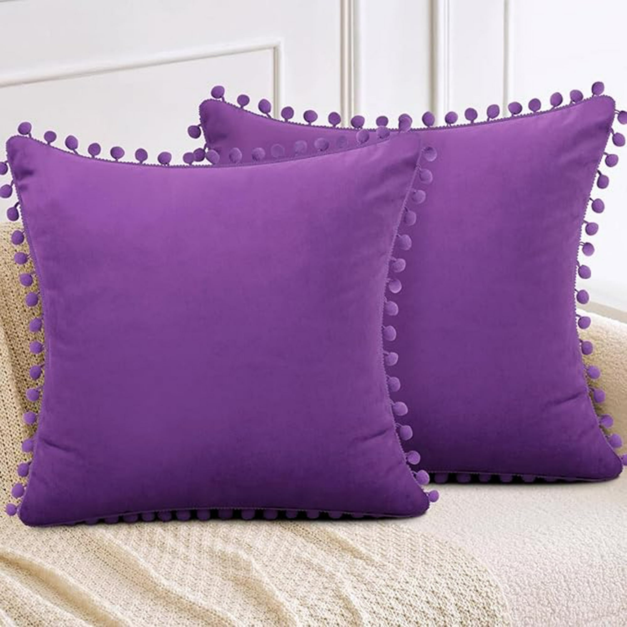 Veatool - 2 Fundas De Almohada Cuadradas De Terciopelo Blando, Fundas De Almohada Decorativas De 40 X 40 Cm, Con Bolas De Terciopelo, Para Sofás De Decoración Familiar, Reposabrazos, Etc.