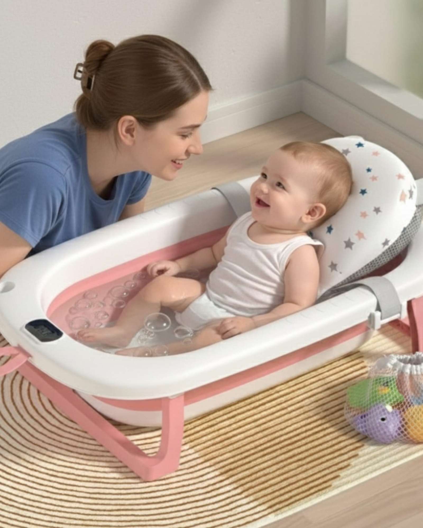 Imac Hogar - Bañera Plegable Con Termometro Y Cojín Para Bebes Rosa