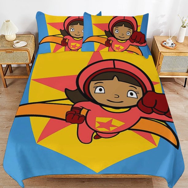 WordGirl Cartoon Bedding Sets Ultra Soft Skin-Friendly Duvet Cover 3 Piece, Cute Comforter Cover Bed Set for Boys Girls Kids