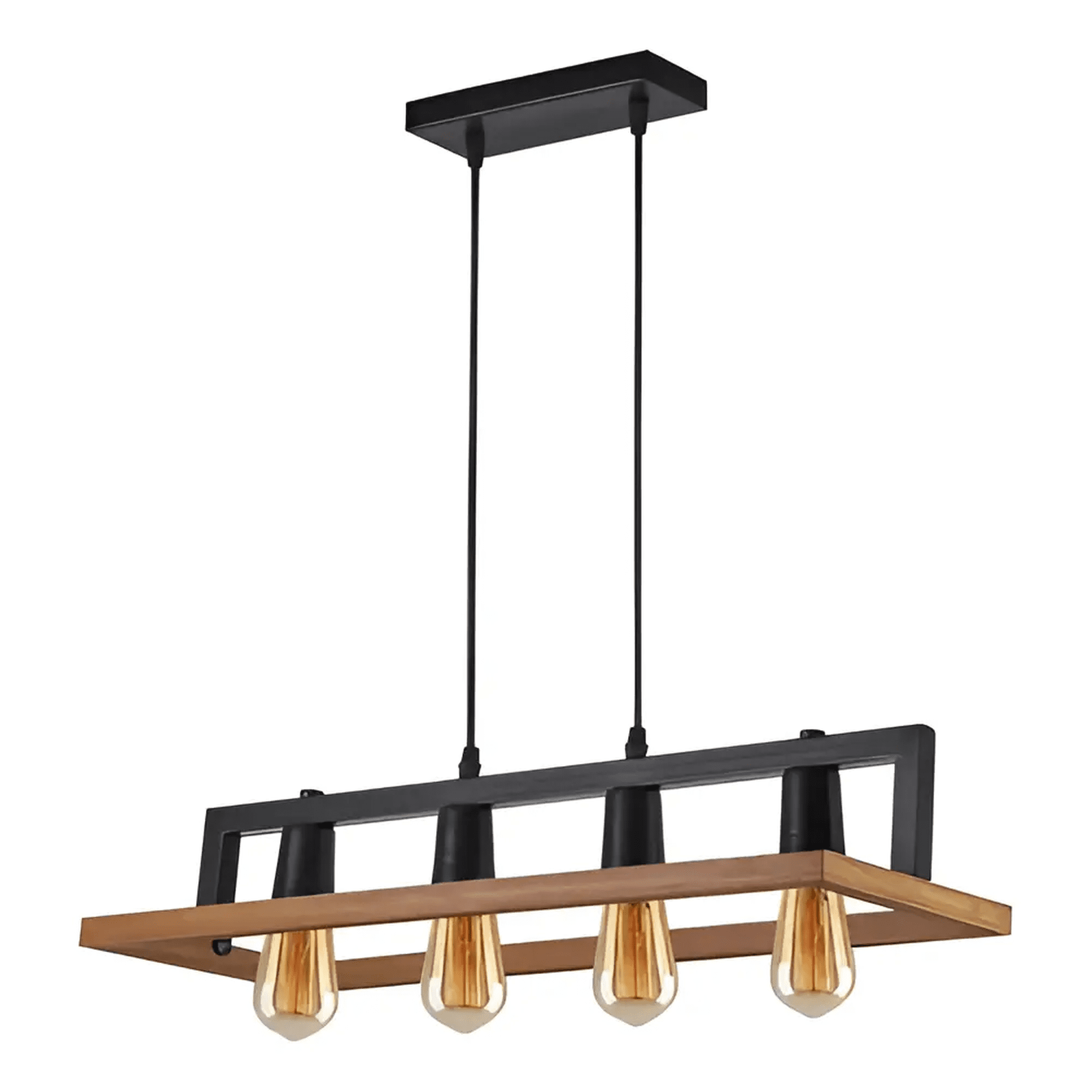 lámpara Colgante Belug Madera Industrial Diseño Cuadrado Negro