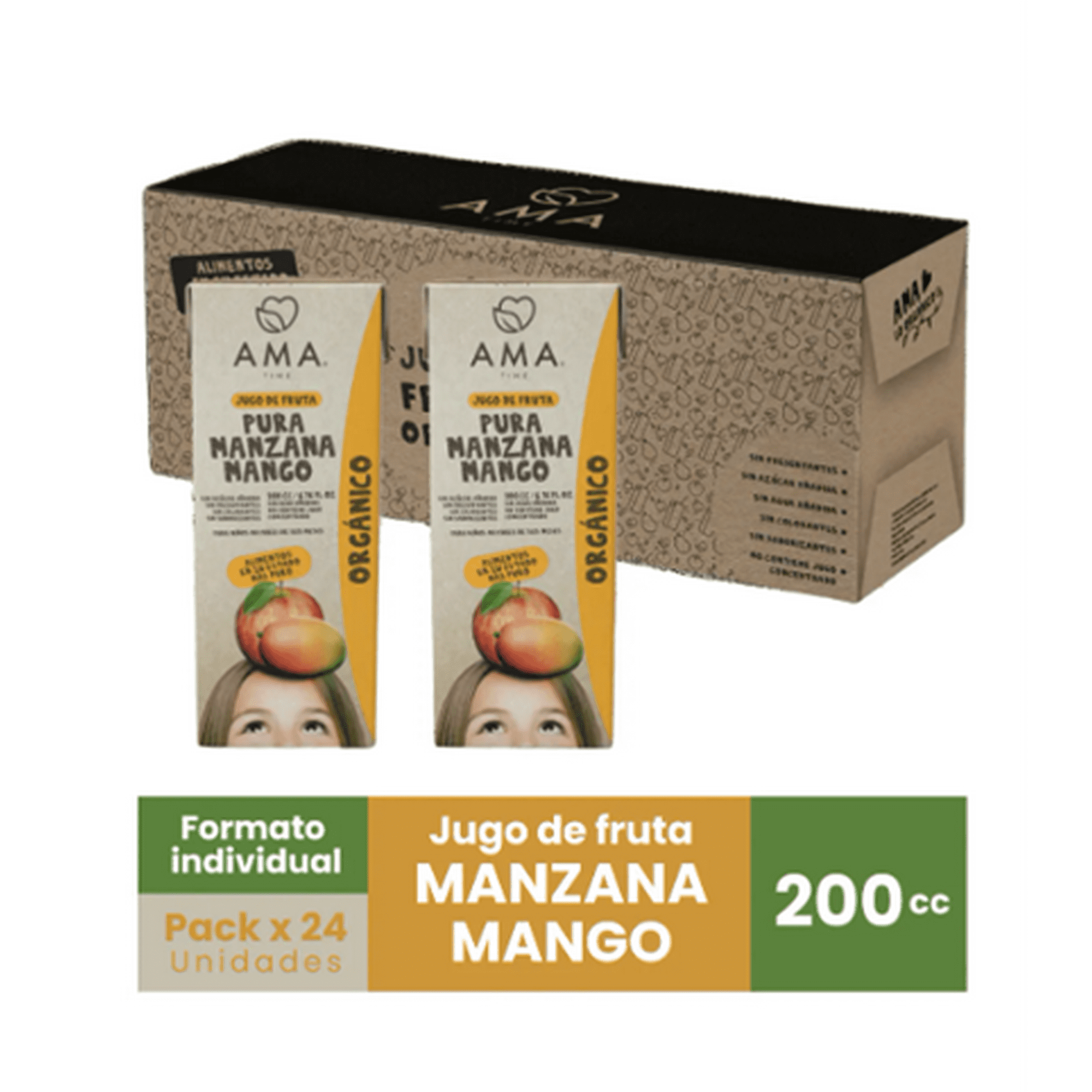 Pack 24 Jugos Líquido Manzana - Mango Ama Orgánico Individuales 200cc