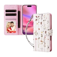 Foxdock Funda Tipo Cartera Floral Para Iphone 16E ,Funda Con Tapa De Cuero Pu, Protección Antigolpes Con Ranuras Para Tarjetas Y Soporte