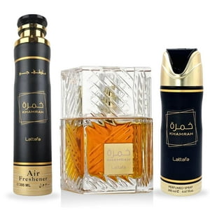 Set De Regalo De Perfume Lattafa Khamrah 100 Ml Edp + 200 Ml Deo + Ambientador 300 Ml