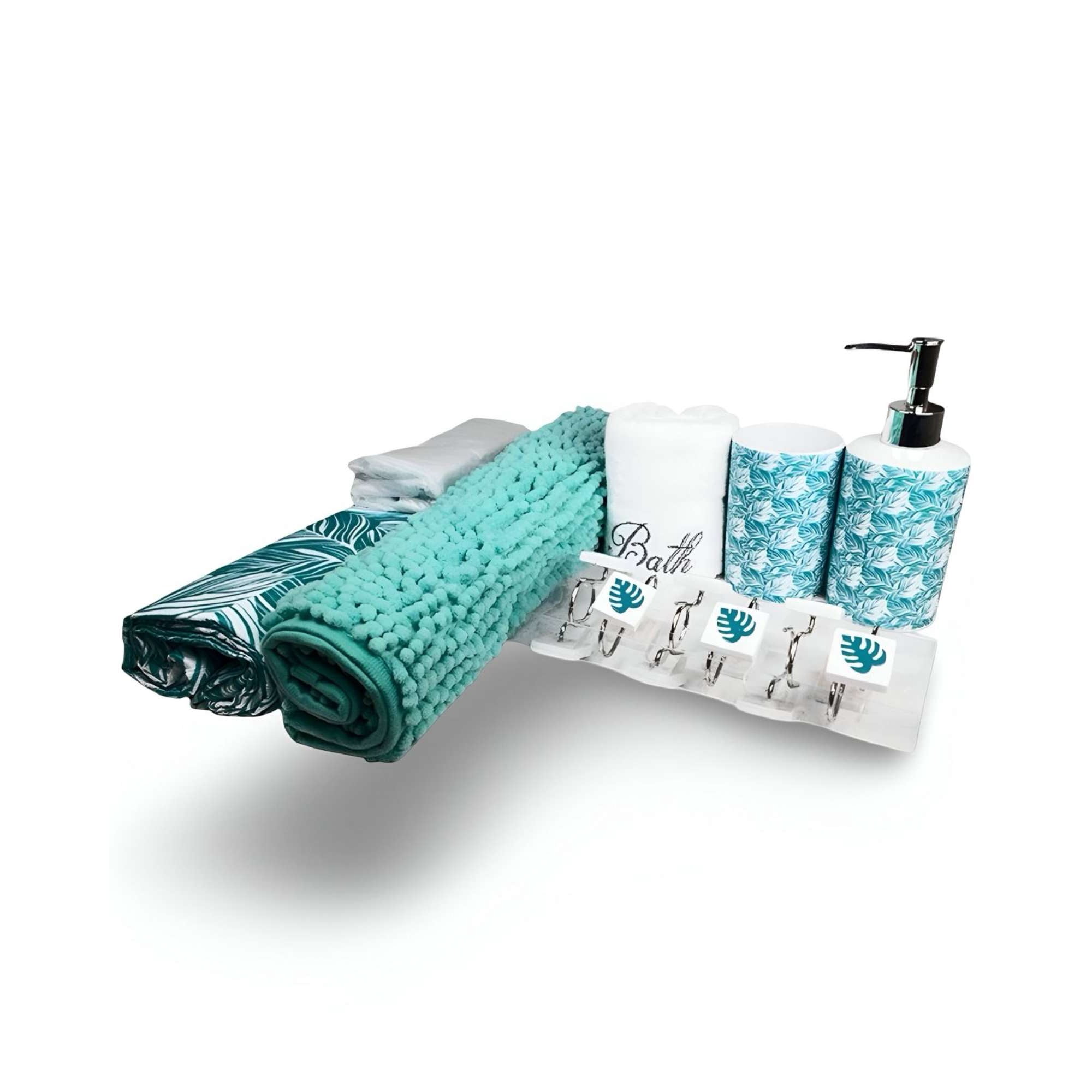 Juego De Baño 18 Piezas Cortina, Alfombra Y Mas Doral