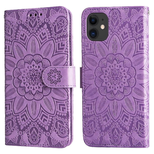 Funda tipo cartera FOXDOCK para iPhone 11 Pro Max , diseño girasol en relieve, cuero PU, cierre magnético, soporte y tarjetero