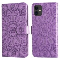 Funda Tipo Cartera Foxdock Para Iphone 11 Pro Max , Diseño Girasol En Relieve, Cuero Pu, Cierre Magnético, Soporte Y Tarjetero