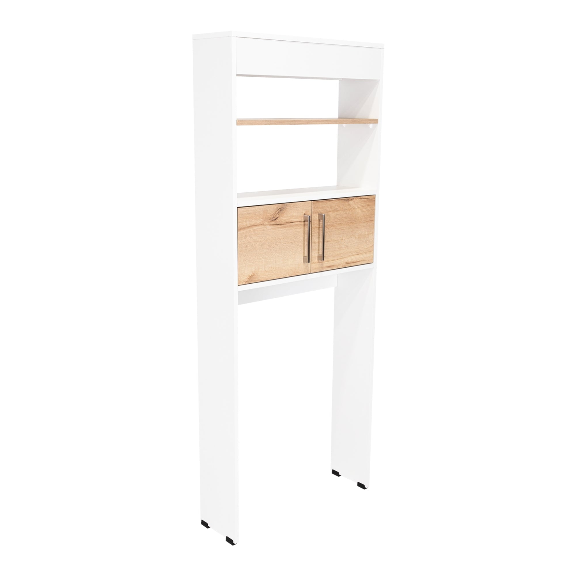 Fmfurniture - Estante Wc 2 Puertas 3 Repisa Fm-008b Blanco Y Café Claro