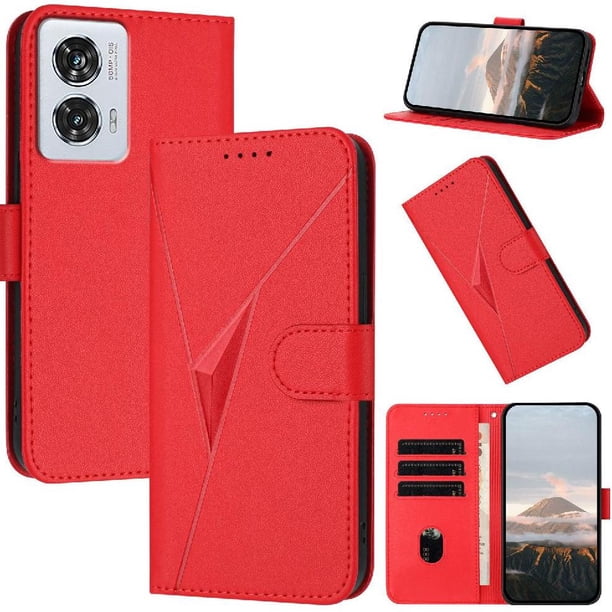 Funda Cartera Fibra de Carbono para Motorola Edge 50 Fusion con Soporte y Cierre Magnético Rojo