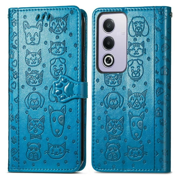 Funda Cartera FOXDOCK para OPPO A3 Pro , Flip PU con Relieve de Gatos y Perros, Tarjetero y Soporte