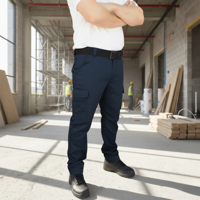 T-World - Pantalón De Trabajo Cargo Gabardina Cintura Elásticada Azul