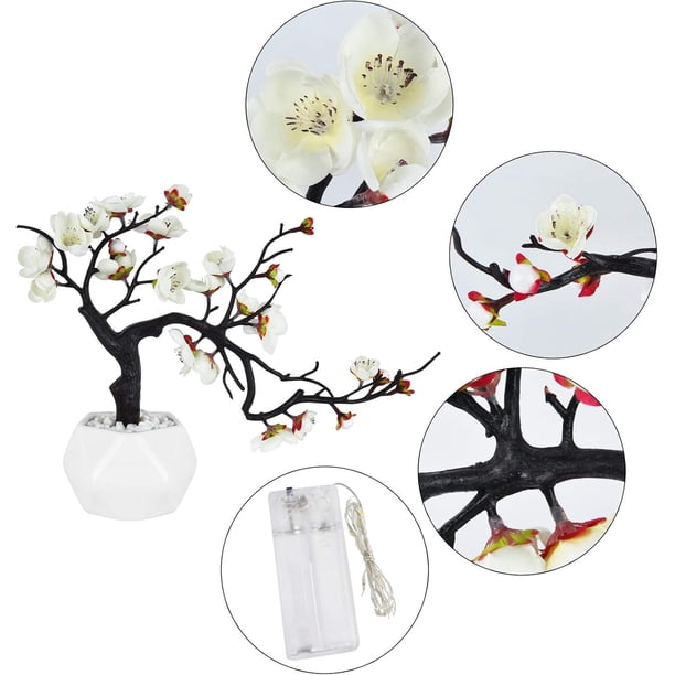 Flores artificiales de seda de ciruelo brillantes, 1 paquete, con jarrón de cerámica, arreglo de plantas falsas en maceta para el hogar, boda, oficina, bricolaje, sala de estar, fiesta, jardín, decora