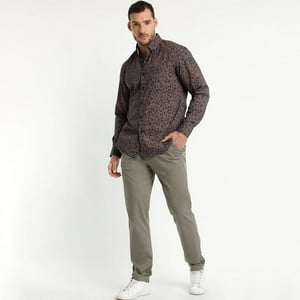 Truval - Camisa Trevira Estampada Café Oscuro