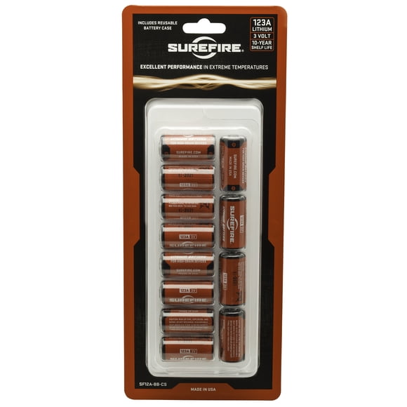 Baterías de litio SureFire 123A, paquete de 12, cardadas