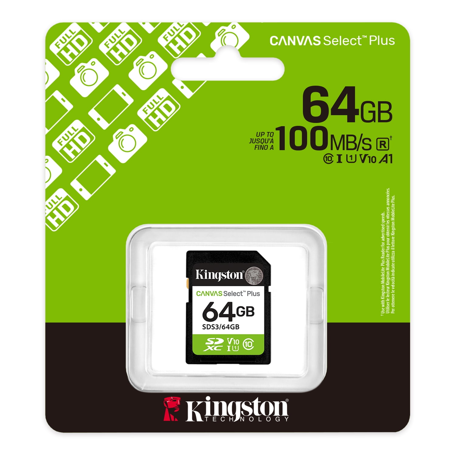 Kingston - Sds3/64gb 64gb Sdxc Canvas Select Plus Gen3 100mb/s