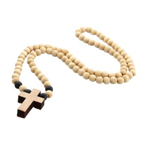 Ioensy - Collar De Cuentas De Madera Collar De Rosario Para Primera Comunión Aniversario Bautismo Color Madera