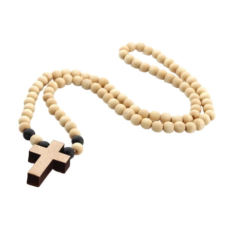 Ioensy - Collar De Cuentas De Madera Collar De Rosario Para Primera Comunión Aniversario Bautismo Color Madera