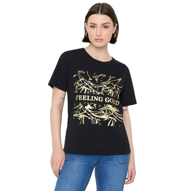 Polera Mujer Print Folia Negro Corona