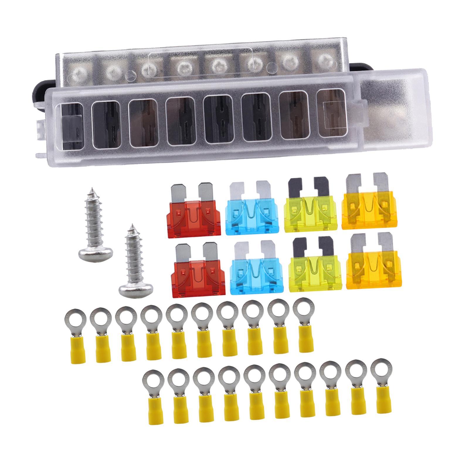 Magideal - Caja De Fusibles De 8 Vías, Bloque De Fusibles Con Tapa, 100 A, Con Tornillos, Soporte De Caja De Fusibles De 32 V, 1 Entrada Y 8 Salidas Para