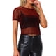thumbnail image 1 of INSPIRE CHIC Top Corto Metálico Brillante de Malla Semitransparente de Manga Corta para Mujer M Rojo, 1 of 6