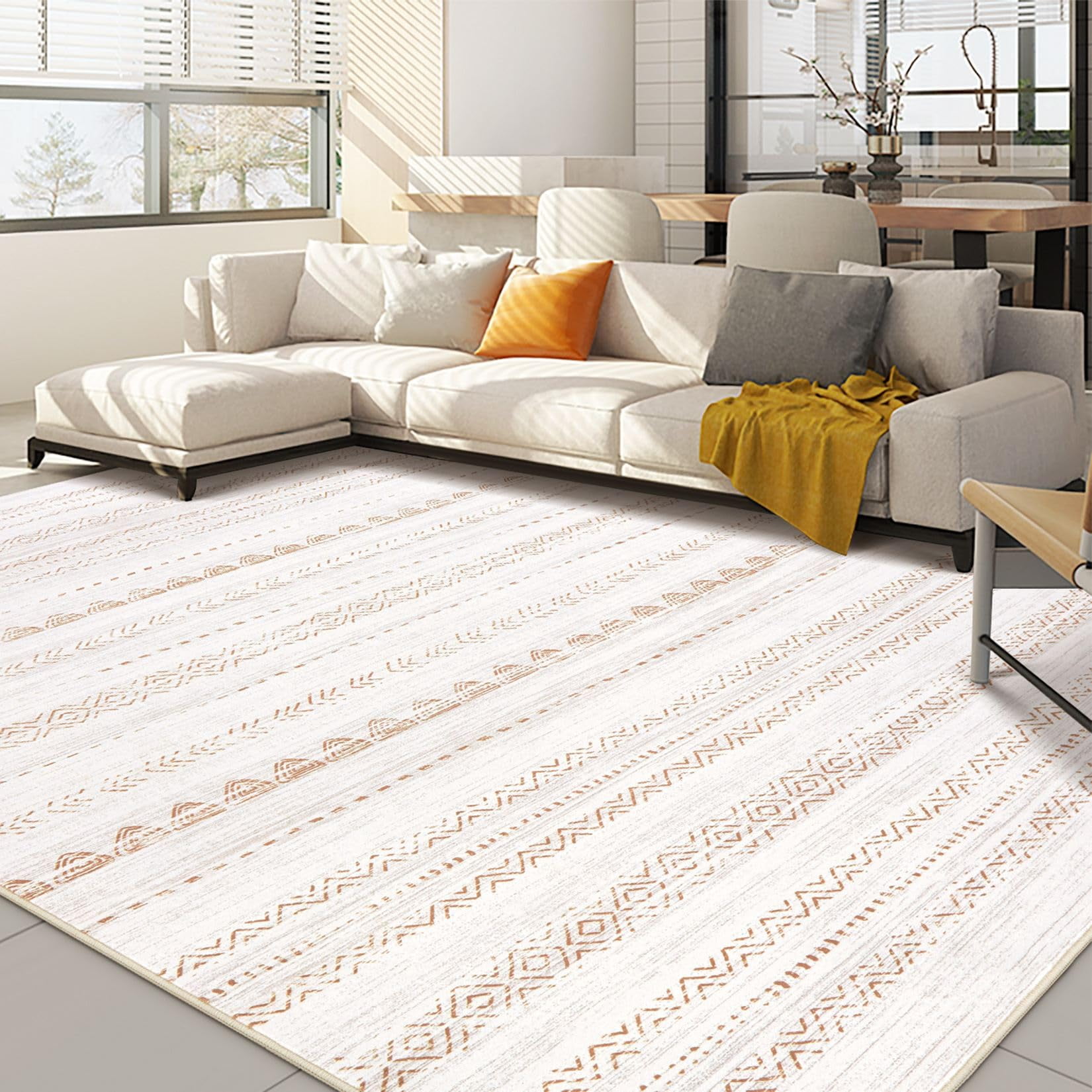 Alfombra Area Nakagishi, Lavable, Estilo Bohemio, 160 X 230 Cm, Poliéster Marrón