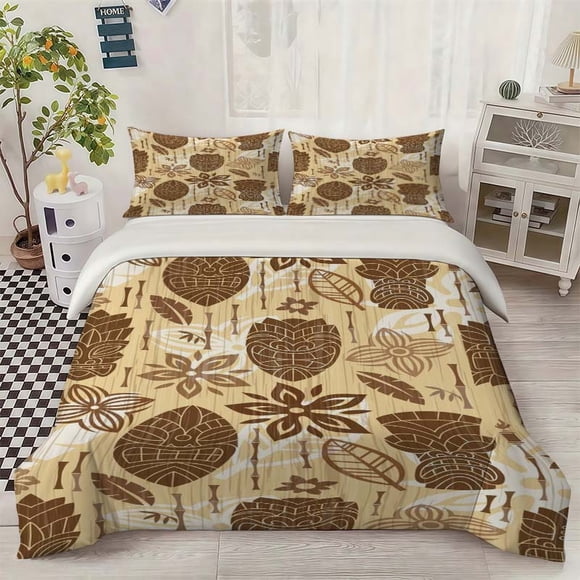 Hawaiian Tiki Pattern Bedding Set Soft and Comfortable Bedding Set Suitable for All Seasons