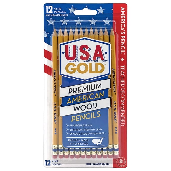 Lápices Write Dudes USA Gold Premium Cedar No. 2, 12 unidades