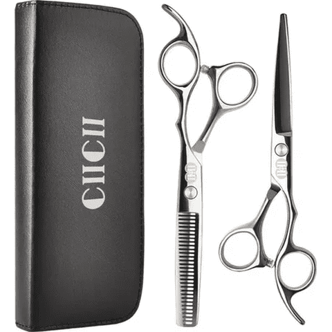 Genérico - Pack Tijeras Filo Navaja + Entresacadora + 10 Peinetas