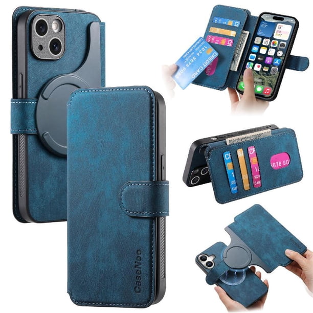 Funda Billetera Magnética para iPhone 17 Soporte Tarjetas Desmontable Azul
