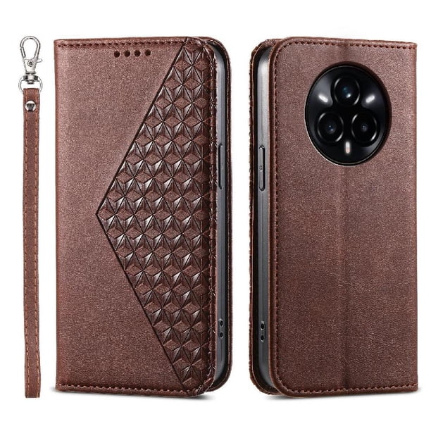 Funda Flip FOXDOCK para Realme 14 Pro Plus , Estilo Billetera con Diseño Rombo, Correa de Mano y Soporte, Uso Diario