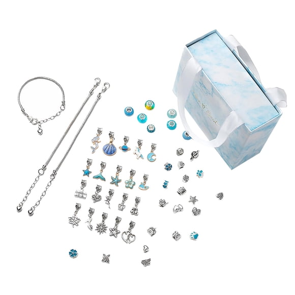 63 Piezas DIY Charm Bracelet Making Kit Hecho A Mano Snake Chain Charm Colgantes Azul